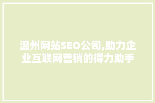 温州网站SEO公司,助力企业互联网营销的得力助手