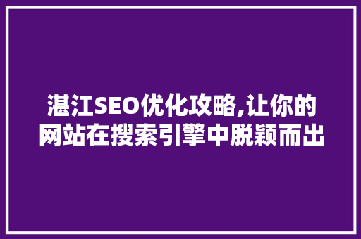 湛江SEO优化攻略,让你的网站在搜索引擎中脱颖而出
