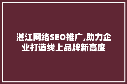 湛江网络SEO推广,助力企业打造线上品牌新高度