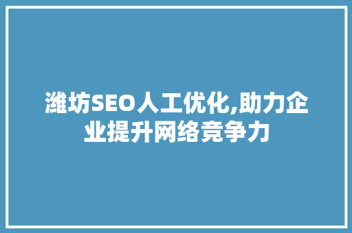 潍坊SEO人工优化,助力企业提升网络竞争力