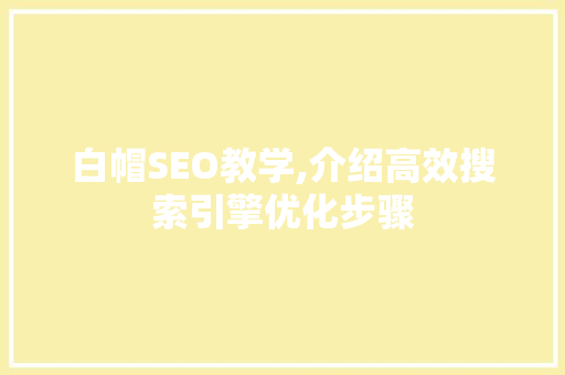 白帽SEO教学,介绍高效搜索引擎优化步骤