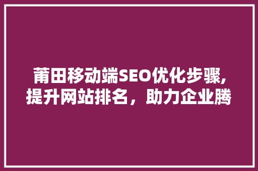 莆田移动端SEO优化步骤,提升网站排名，助力企业腾飞
