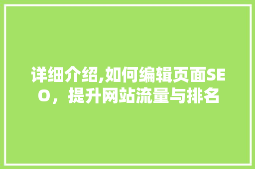 详细介绍,如何编辑页面SEO，提升网站流量与排名