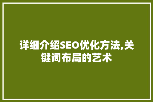 详细介绍SEO优化方法,关键词布局的艺术