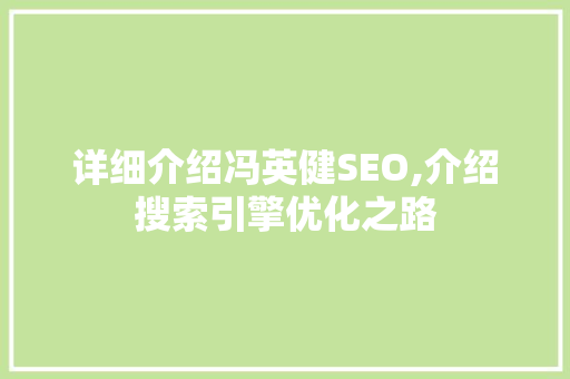 详细介绍冯英健SEO,介绍搜索引擎优化之路