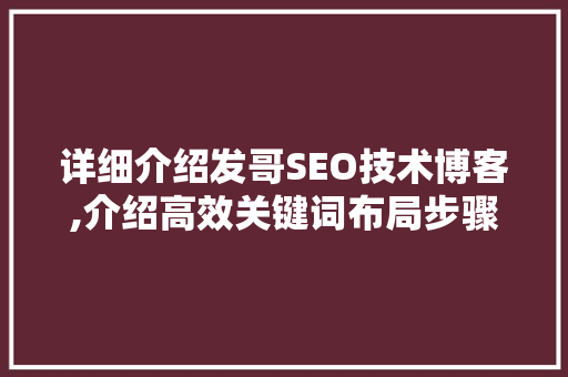 详细介绍发哥SEO技术博客,介绍高效关键词布局步骤