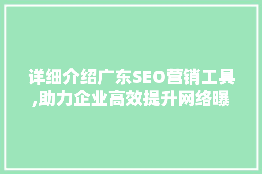 详细介绍广东SEO营销工具,助力企业高效提升网络曝光  第1张