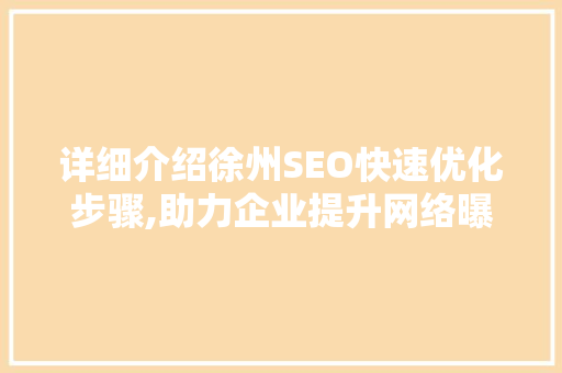详细介绍徐州SEO快速优化步骤,助力企业提升网络曝光度