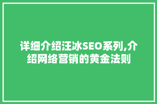 详细介绍汪冰SEO系列,介绍网络营销的黄金法则