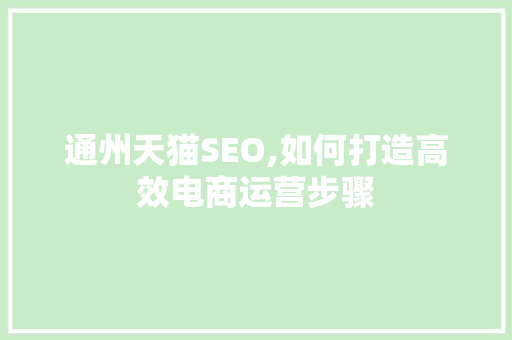 通州天猫SEO,如何打造高效电商运营步骤