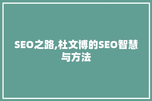SEO之路,杜文博的SEO智慧与方法