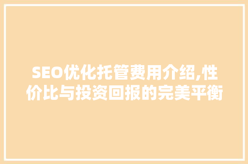 SEO优化托管费用介绍,性价比与投资回报的完美平衡