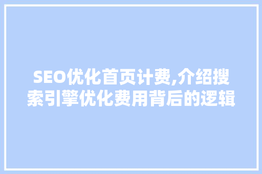 SEO优化首页计费,介绍搜索引擎优化费用背后的逻辑与价值