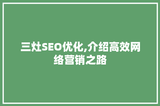 三灶SEO优化,介绍高效网络营销之路