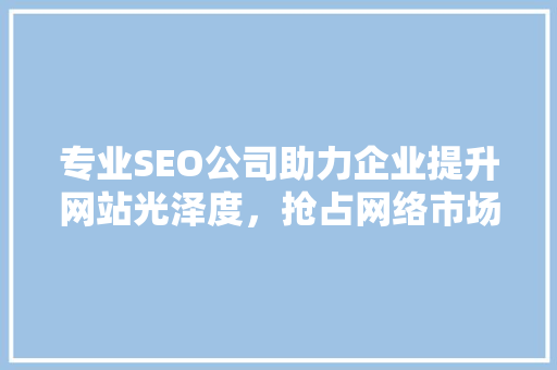 专业SEO公司助力企业提升网站光泽度，抢占网络市场制高点