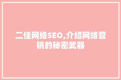 二佳网络SEO,介绍网络营销的秘密武器
