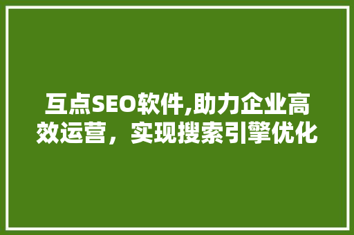 互点SEO软件,助力企业高效运营，实现搜索引擎优化新突破