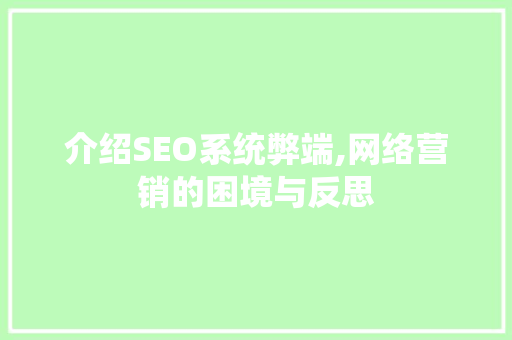 介绍SEO系统弊端,网络营销的困境与反思