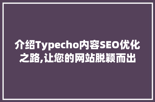 介绍Typecho内容SEO优化之路,让您的网站脱颖而出