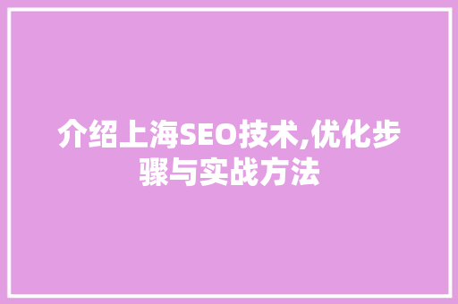 介绍上海SEO技术,优化步骤与实战方法