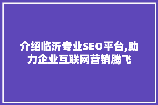 介绍临沂专业SEO平台,助力企业互联网营销腾飞