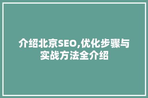介绍北京SEO,优化步骤与实战方法全介绍