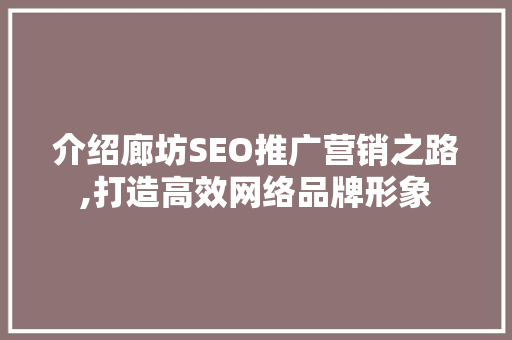 介绍廊坊SEO推广营销之路,打造高效网络品牌形象