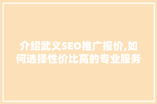 介绍武义SEO推广报价,如何选择性价比高的专业服务
