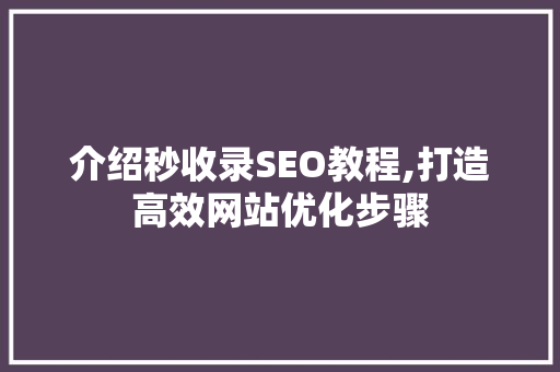 介绍秒收录SEO教程,打造高效网站优化步骤
