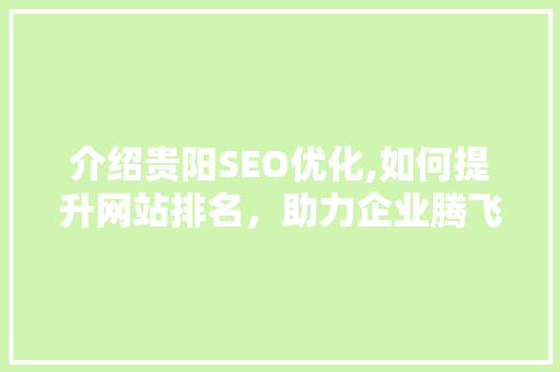 介绍贵阳SEO优化,如何提升网站排名，助力企业腾飞