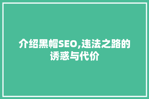 介绍黑帽SEO,违法之路的诱惑与代价  第1张