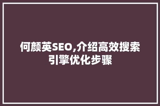 何颜英SEO,介绍高效搜索引擎优化步骤