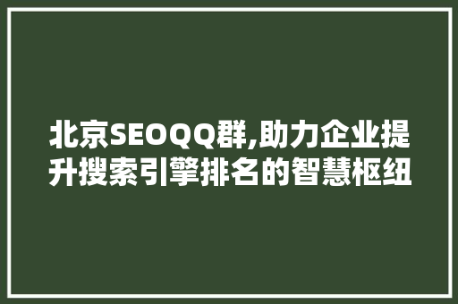 北京SEOQQ群,助力企业提升搜索引擎排名的智慧枢纽