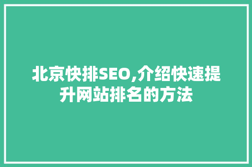 北京快排SEO,介绍快速提升网站排名的方法