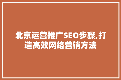 北京运营推广SEO步骤,打造高效网络营销方法