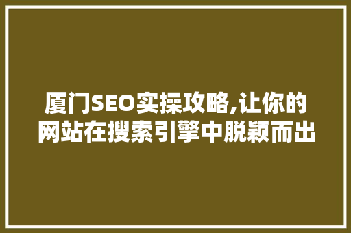 厦门SEO实操攻略,让你的网站在搜索引擎中脱颖而出