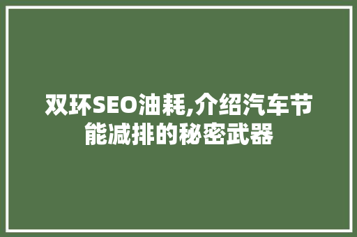 双环SEO油耗,介绍汽车节能减排的秘密武器