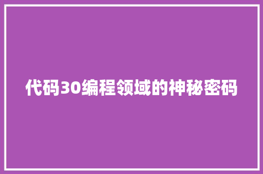 代码30编程领域的神秘密码