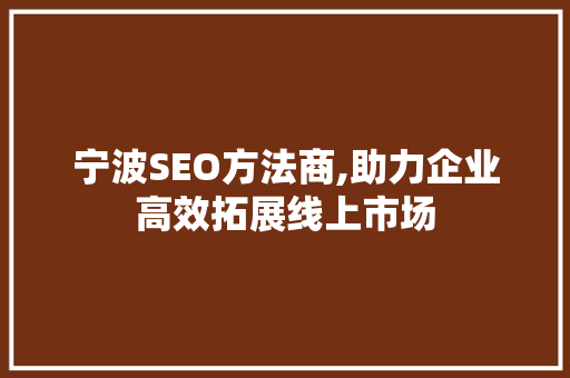 宁波SEO方法商,助力企业高效拓展线上市场