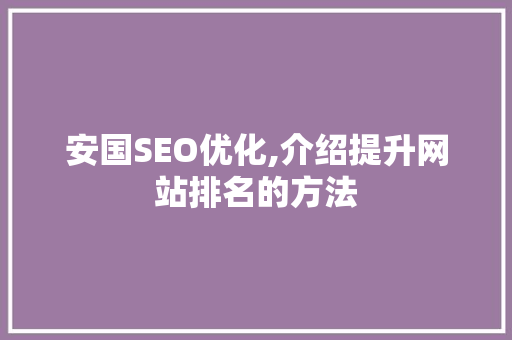 安国SEO优化,介绍提升网站排名的方法