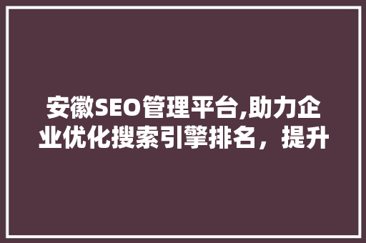 安徽SEO管理平台,助力企业优化搜索引擎排名，提升品牌影响力