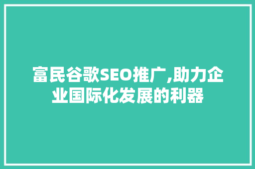 富民谷歌SEO推广,助力企业国际化发展的利器