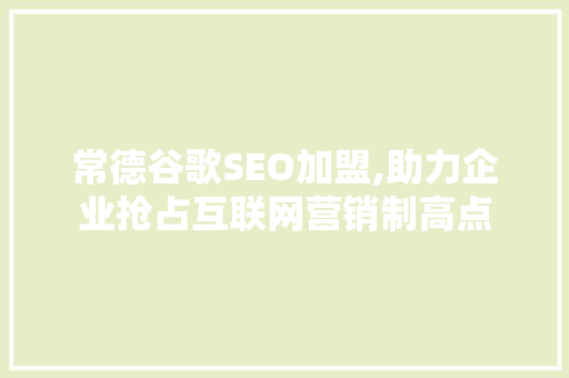 常德谷歌SEO加盟,助力企业抢占互联网营销制高点