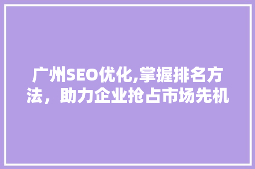 广州SEO优化,掌握排名方法，助力企业抢占市场先机