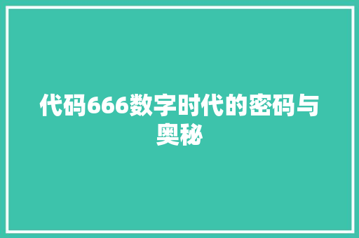 代码666数字时代的密码与奥秘