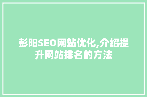 彭阳SEO网站优化,介绍提升网站排名的方法