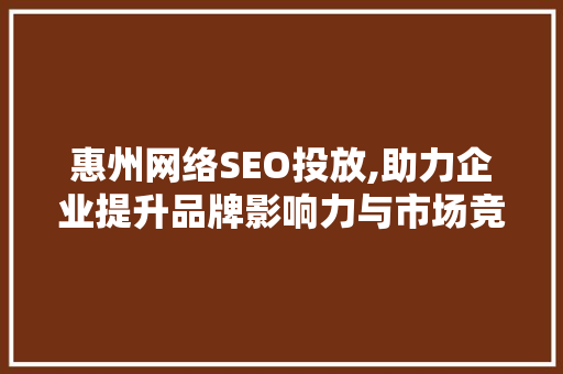 惠州网络SEO投放,助力企业提升品牌影响力与市场竞争力