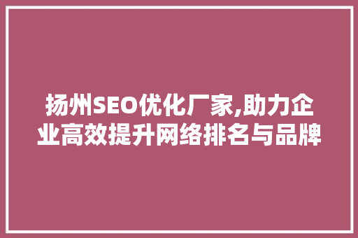 扬州SEO优化厂家,助力企业高效提升网络排名与品牌影响力