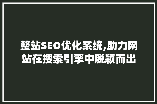 整站SEO优化系统,助力网站在搜索引擎中脱颖而出