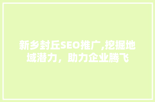 新乡封丘SEO推广,挖掘地域潜力，助力企业腾飞